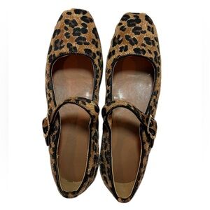 Leopard Print Mary Jane Flats with Square Toe and Buckle Strap